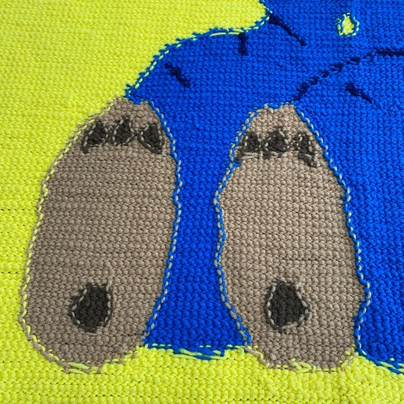 VTG Hand Knitted By Grandma Baby Afghan Blanket 45"x56" Bear Blue 1 Of a kind - Picture 6 of 10